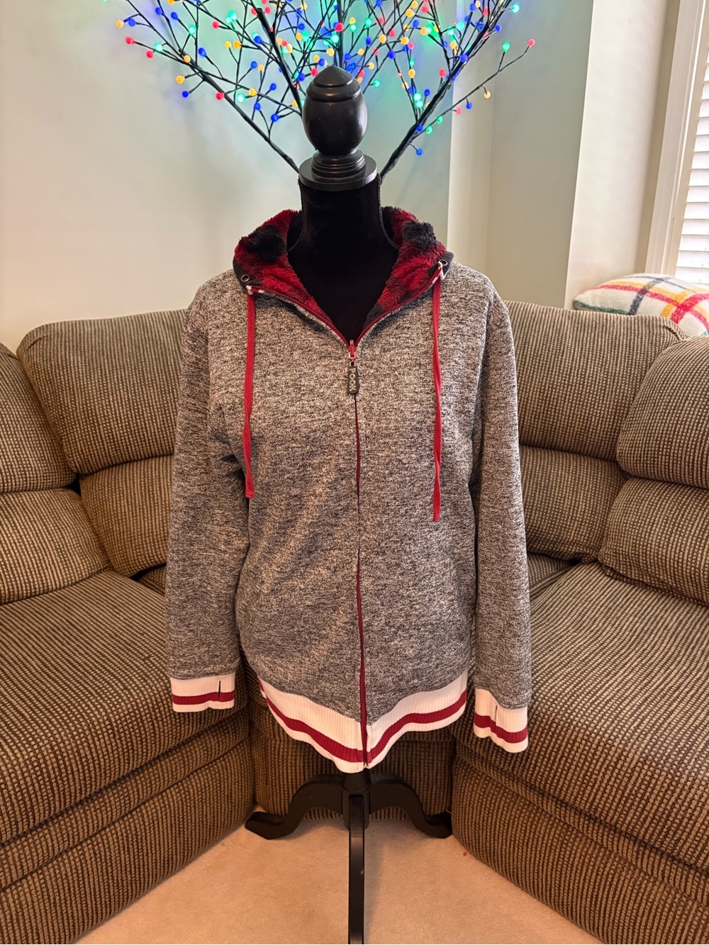 ✨✨Cozy Pook Gray Zip Hoodie with Red Trim